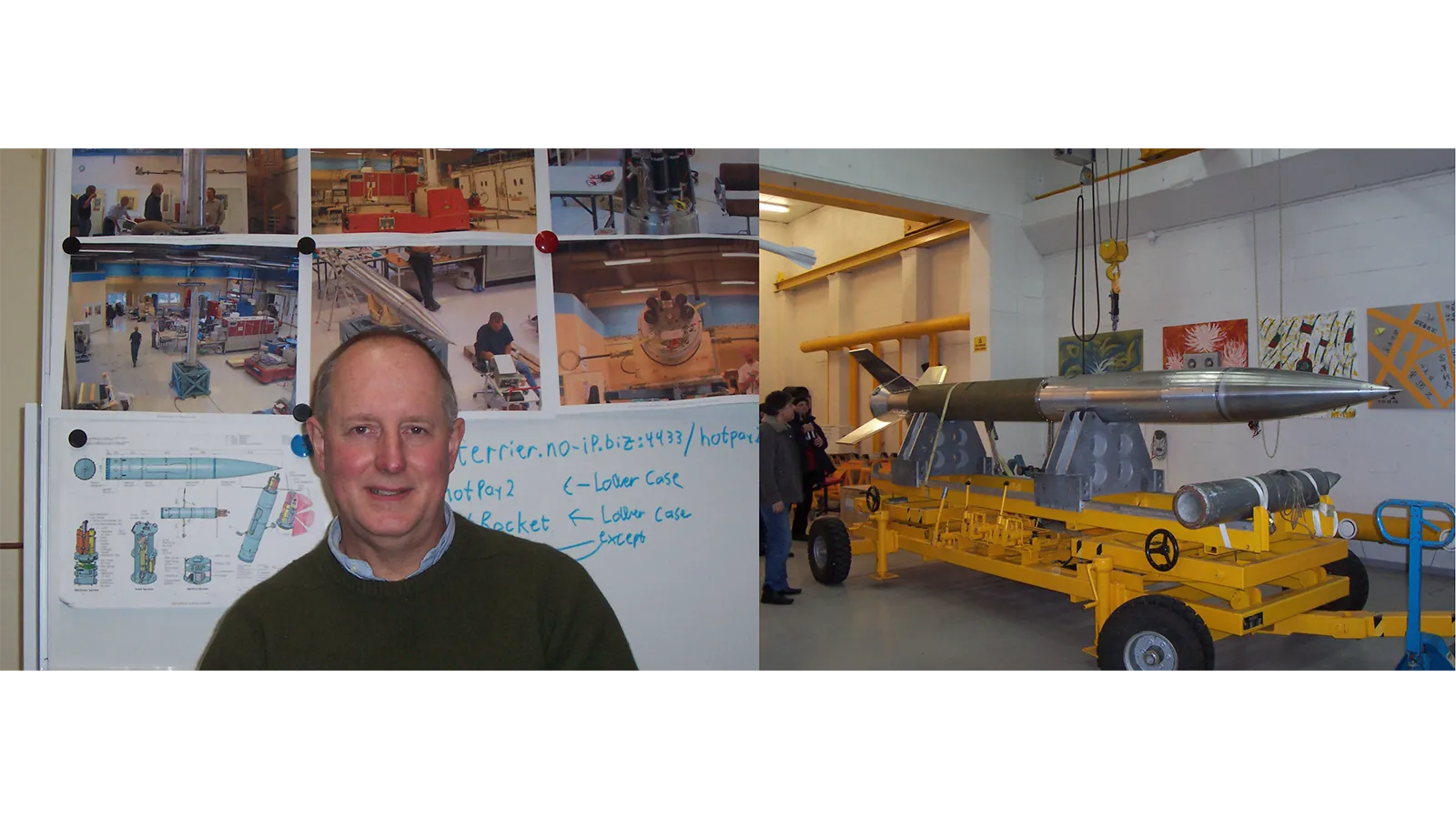Professor John Plane standing in front of a white board and large vehicle